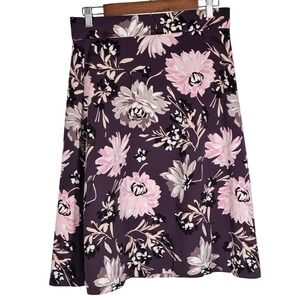 Ann Taylor Factory A-Line Midi Skirt Maroon‎ Pink Floral Size 6 Flowy Silky